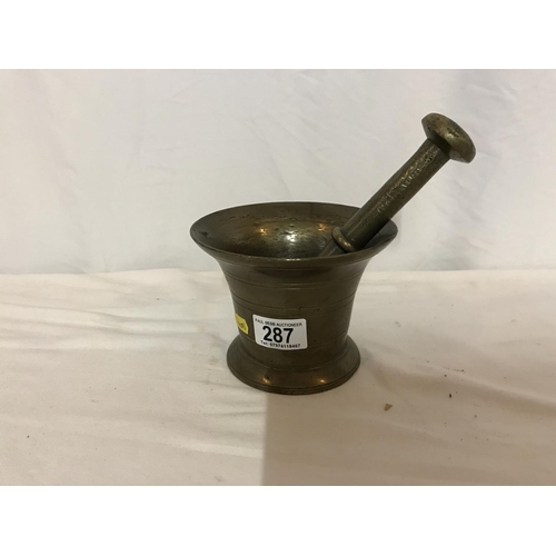 287 - BRASS PESTLE AND MORTAR