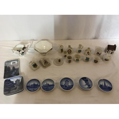 288 - QTY OF COLLECTABLE CERAMICS TO INCLUDE CRESTED WARE AND DANISH PIN DISHES