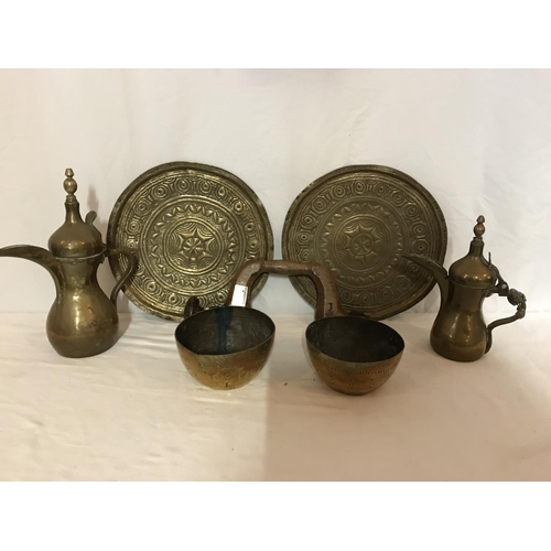 289 - WOODEN BRACE AND A QTY OF INDIAN BRASSWARE