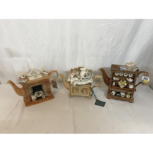 294 - 3 PORT MERION DECORATIVE TEA POTS