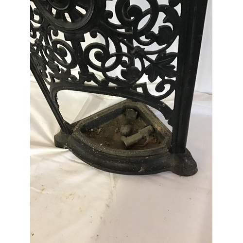 80 - CAST IRON FRETWORK DECORATION CORNER STICK STAND C/W DRIP TRAY