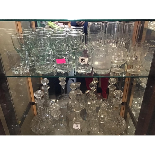 93 - LARGE QTY OF GLASSWARE TO INCLUDE DECANTERS, GOBLETS ETC