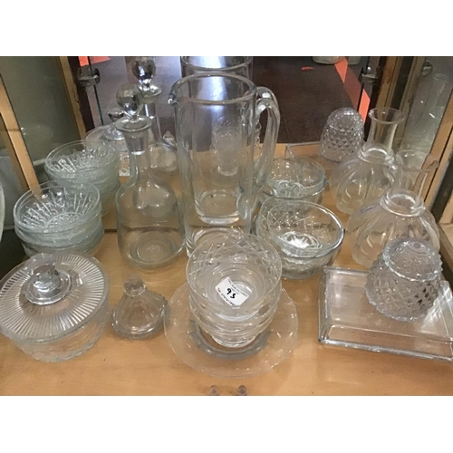 93 - LARGE QTY OF GLASSWARE TO INCLUDE DECANTERS, GOBLETS ETC