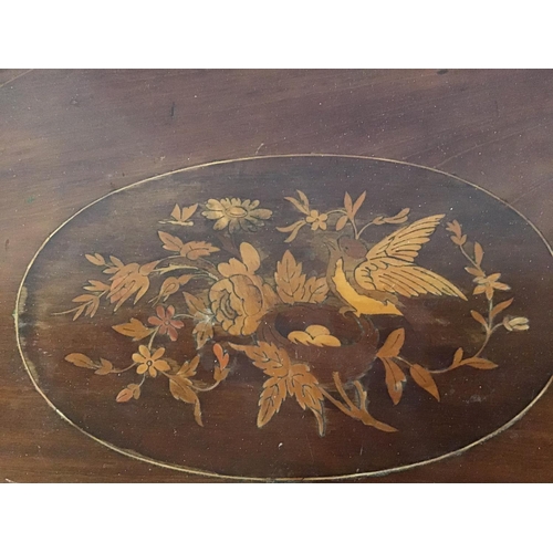 108 - BRASS HANDLED MAHOGANY INLAID GALLERY TRAY (DAMAGE TO RIM)