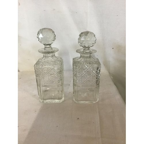 97 - QTY OF GLASS DECANTERS, 4 BOTTLE CRUET ETC