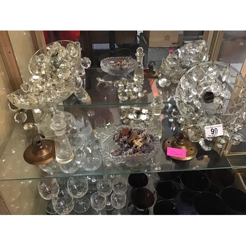 99 - QTY OF GLASSWARE TO INCLUDE GLASS LIGHT FITTINGS ETC