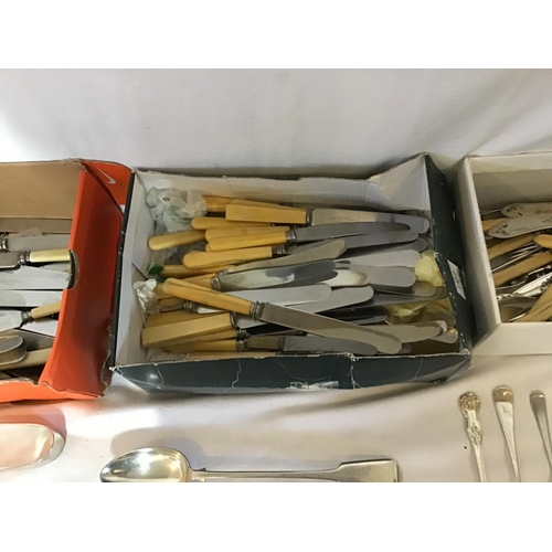 141 - LARGE QTY OF CUTLERY TO INCLUDE 5 PIECES OF SILVER AND SILVER HANDLED ITEMS