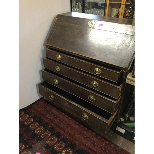 252 - GEORGIAN OAK FALL FRONT BUREAU WITH FITTED INTERIOR 40