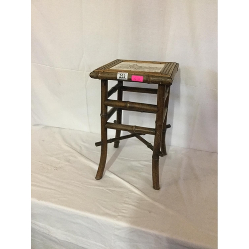 253 - VICTORIAN BAMBOO PLANT STAND WITH TILE INSET TOP (GROUSE)