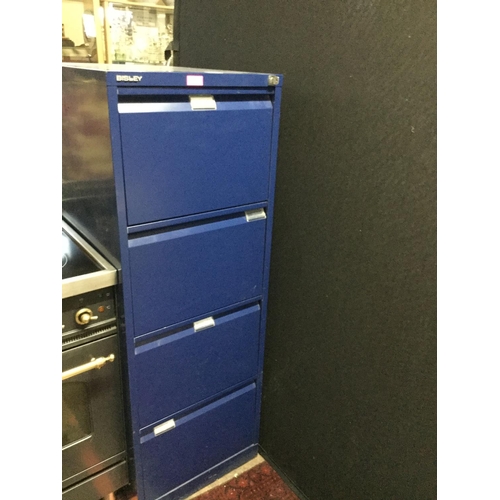 254 - BLUE 4 DRAWER METAL FILING CABINET WITH KEY