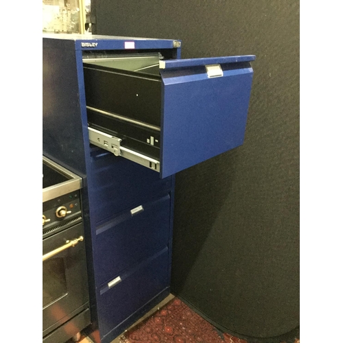 254 - BLUE 4 DRAWER METAL FILING CABINET WITH KEY