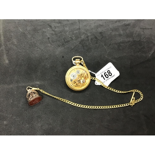 168 - MODERN POCKET WATCH WITH CHAIN & FOB