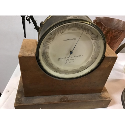 170 - MILITARY CAP, BAROMETER, PAIR OF CANDLESTICKS ETC