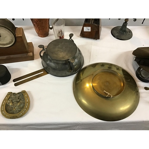 170 - MILITARY CAP, BAROMETER, PAIR OF CANDLESTICKS ETC