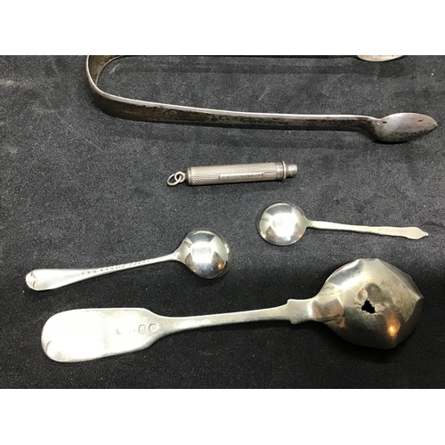 173 - QTY OF HALLMARK SILVER ITEMS TO INCLUDE - SUGAR TONGS, SPOONS, ASHTRAY, POSYVASE, ETC