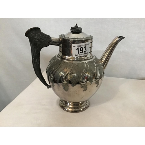 193 - GOOD QUALITY SILVER PLATED TEA POT, SUGAR BOWL, MILK JUG ON PLATED GALLERY TRAY