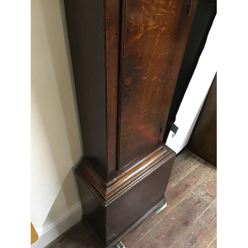 216 - VICTORIAN OAK WITH MAHOGANY CROSS BANDED 30 HOUR PAINTED FACE GRANDFATHER CLOCK - TEA PLANT NEWPORT