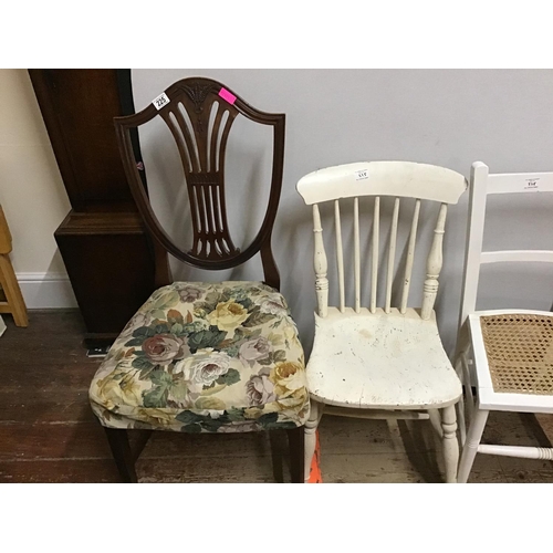 225 - 2 MAHOGANY DINING CHAIRS & 2 PAINTED CHAIRS