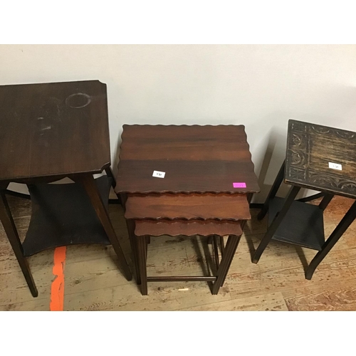 230 - MAHOGANY NEST OF TABLES, WINDOW TABLE & CARVED PLANT STAND