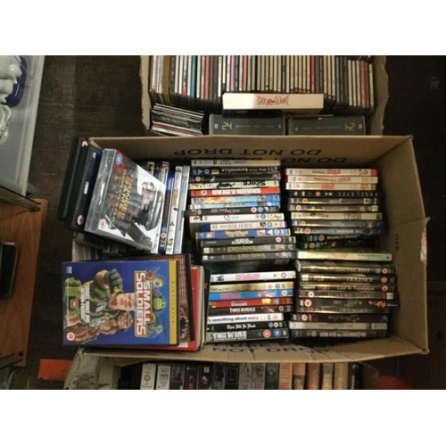 268 - 5 BOXES OF VIDEOS, DVD'S, CD'S ETC