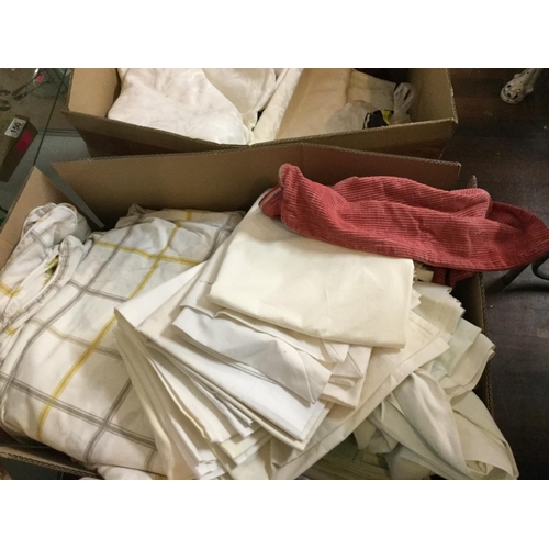 274 - 3 BOXES AND SUITCASE OF LINEN TO INCLUDE BLANKETS, SHEETS TOWELS ETC