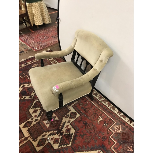 285 - VICTORIAN EBONISED UPHOLSTERED BEDROOM CHAIR