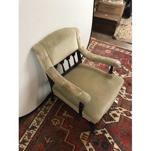 285 - VICTORIAN EBONISED UPHOLSTERED BEDROOM CHAIR