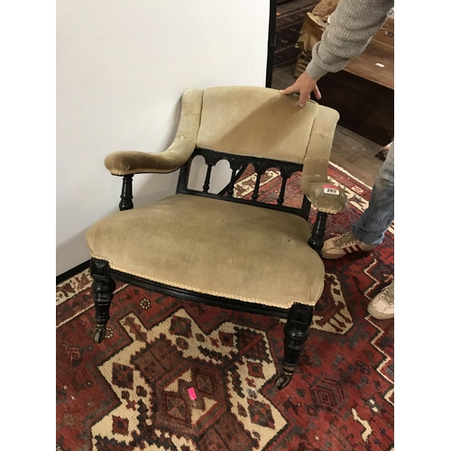 285 - VICTORIAN EBONISED UPHOLSTERED BEDROOM CHAIR