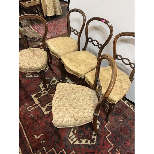 286 - 5 VICTORIAN DINING CHAIRS BADGED FILMERS OF LONDON (WORMED)