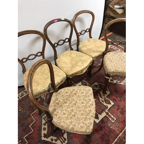 286 - 5 VICTORIAN DINING CHAIRS BADGED FILMERS OF LONDON (WORMED)