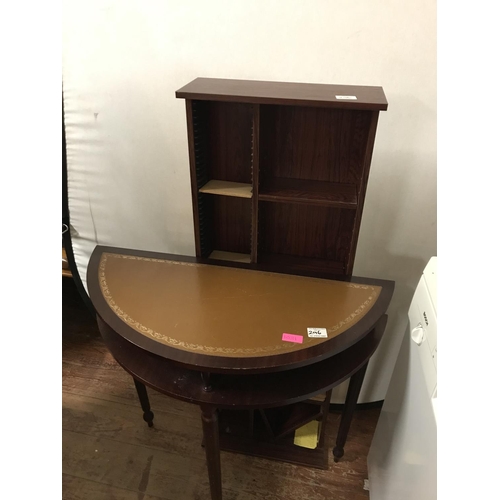 296 - VICTORIAN PINE TABLE WITH DRAWER, BEDSIDE CABINET, HALF MOON TABLE & CD RACK