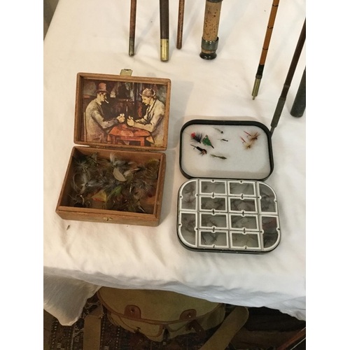 307 - VINTAGE FISHING RODS, BAG WITH FLY'S