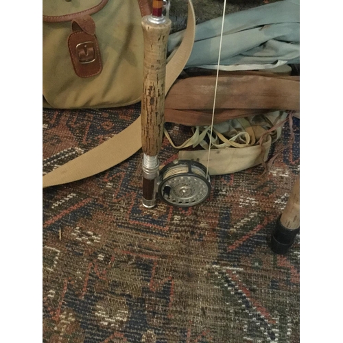 307 - VINTAGE FISHING RODS, BAG WITH FLY'S