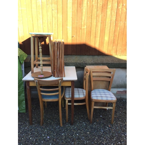 13 - VINT KITCHEN TABLE, CHAIRS STOOL AIRER ETC