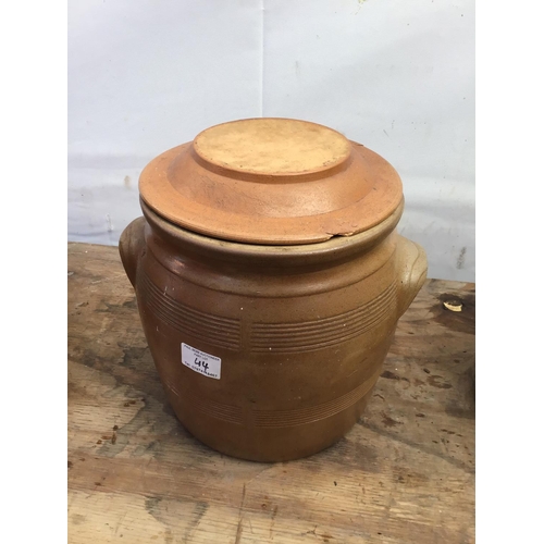 44 - 3 GLAZED POTS WITH COVERS