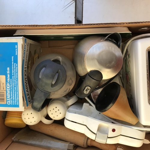 63 - 7 BOXES OF KITCHEN WARE TO INCLUDE PYREX SAUCEPANS ETC