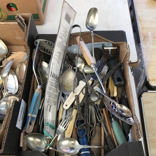 64 - 4 BOXES OF KITCHENWARE TO INCLUDE SAUCEPANS CUTLERY ETC