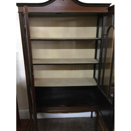 370 - EDWARDIAN MAHONGAY INLAID DISPLAY CABINET WITH KEY
H 72