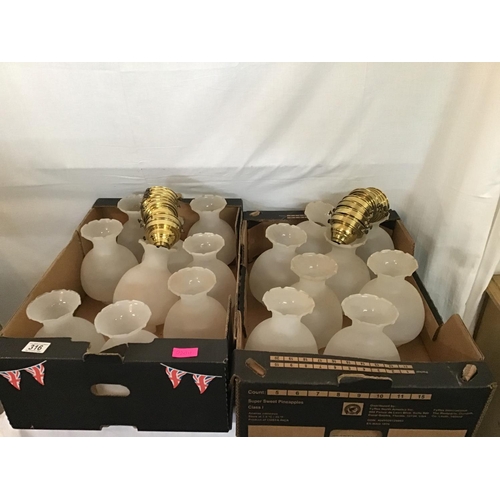 316 - 2 BOXES OF LAMPSHADES INC BRASS FITTINGS