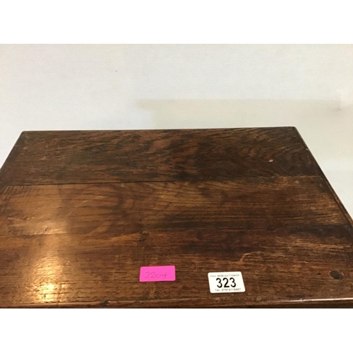 323 - EARLY OAK PEGGED & DOWELLED STRETCHERED LAMP TABLE - 21