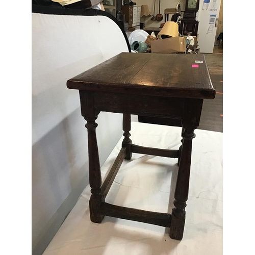 323 - EARLY OAK PEGGED & DOWELLED STRETCHERED LAMP TABLE - 21