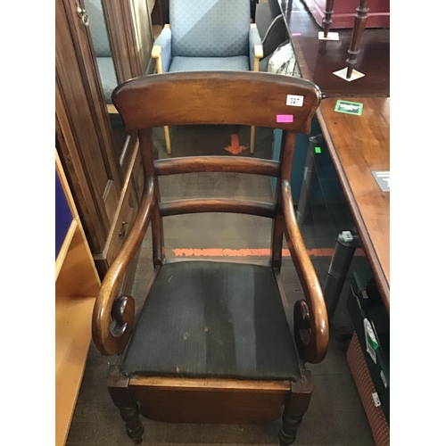 327 - VICTORIAN MAHOGANY ARMCHAIR COMMODE