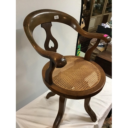 333 - VICTORIAN MAHOGANY OFFICE SWIVEL ARMCHAIR WITH WOVEN SEAT