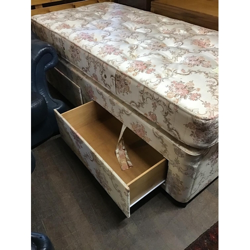 341 - SINGLE DRAWER DIVAN BED C/W PINE HEADBOARD