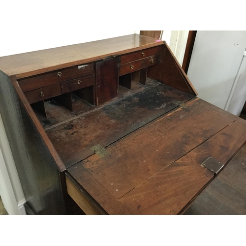 377 - GEORGIAN MAHOGANY BUREAU FITTED TO INTERIOR