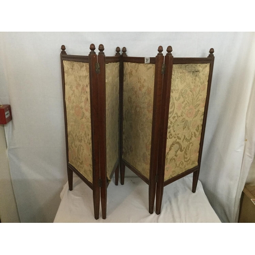 391 - EDWARDIAN MAHOGANY FOLDING TAPESTRY SCREE