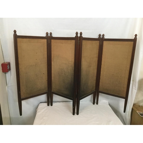 391 - EDWARDIAN MAHOGANY FOLDING TAPESTRY SCREE