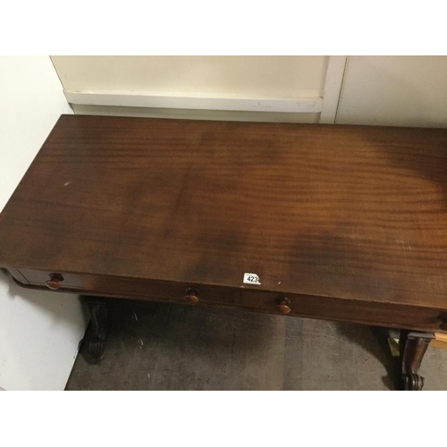 423 - VICTORIAN MAHOGANY STRETCHERED WRITING TABLE WITH 2 DRAWERS