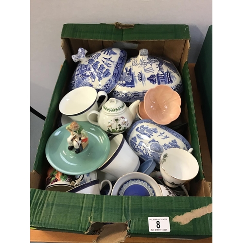 8 - 2 BOXES OF CHINA TO INCLUDE COTTAGEWARE TEAPOT ETC