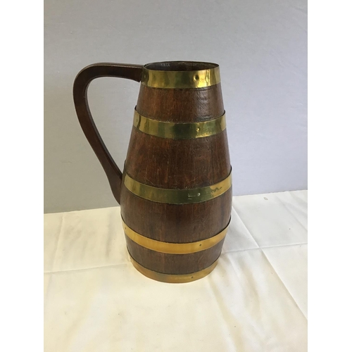 30 - VICTORIAN OAK BRASS BOUND CIDER JUG - 16